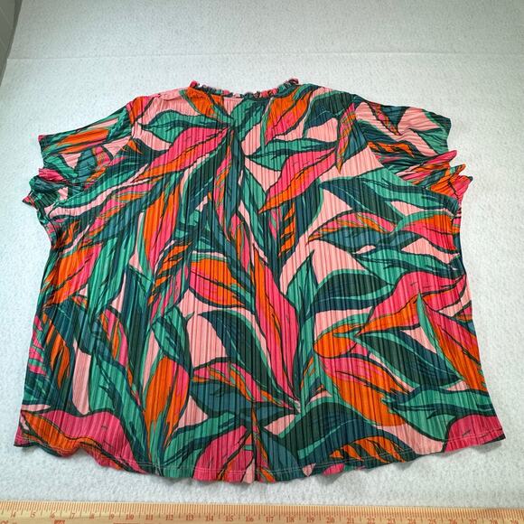 Rio & Rian New York 2X Colorful Tropical Leaf Print Pink Eyelet Trim Bohemian - Picture 7 of 8